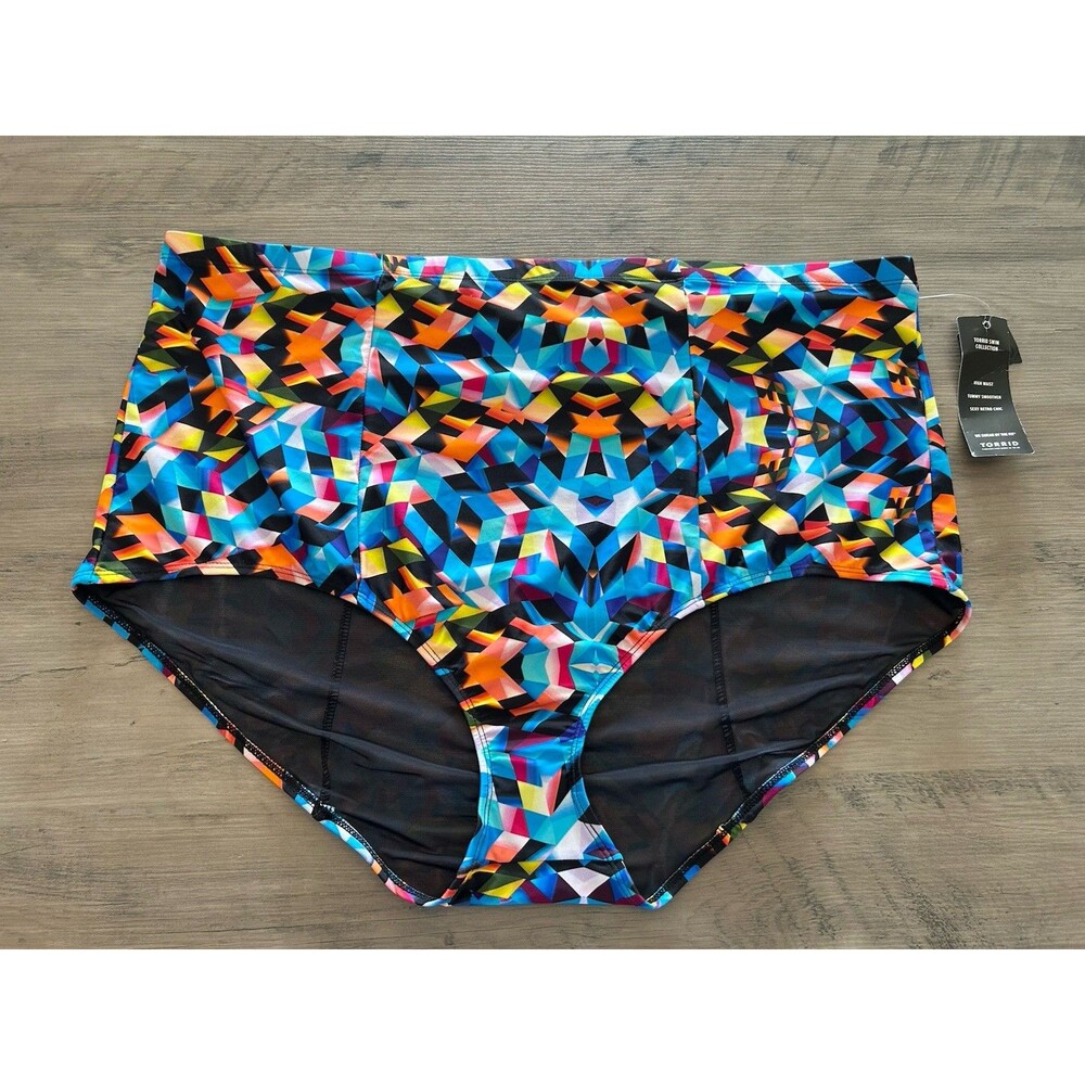 NEW! Torrid High-Waisted Multicolor Bikini Swim Bottom Size 4 Tummy Smoother
